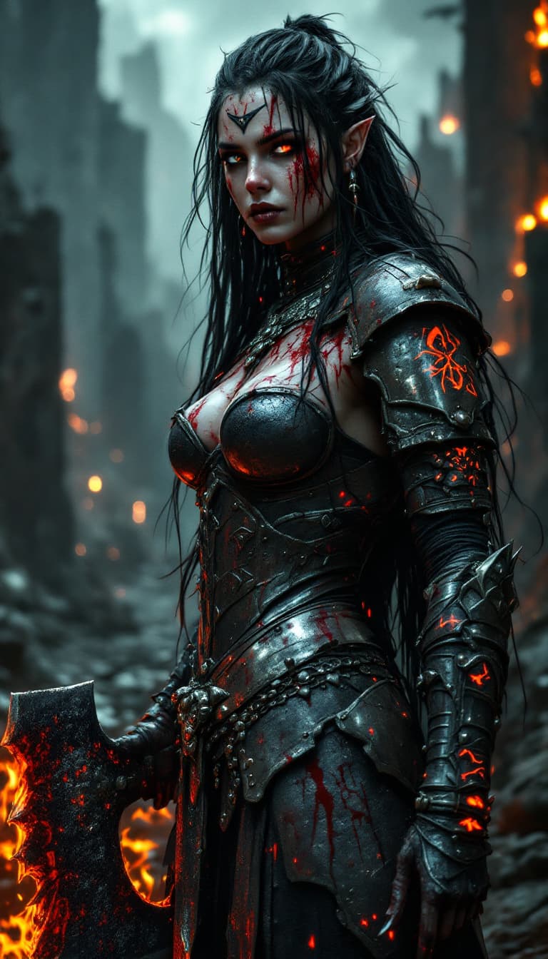 AI generated: An ultra-realistic, full-body portrait of a blood-soaked Valkyrie woman, exuding a chilling ferocity...