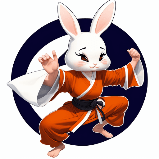 AI generated: cartoon line art rabbit woman monk wearing simple robe kung fu pose