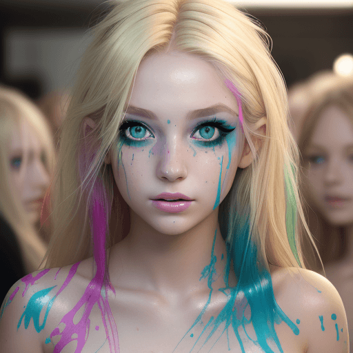 AI generated: naked, nude, no clothes, 20 year old blonde haired girl, (liquid paint rainbow hair:1. 1)hair, full ...