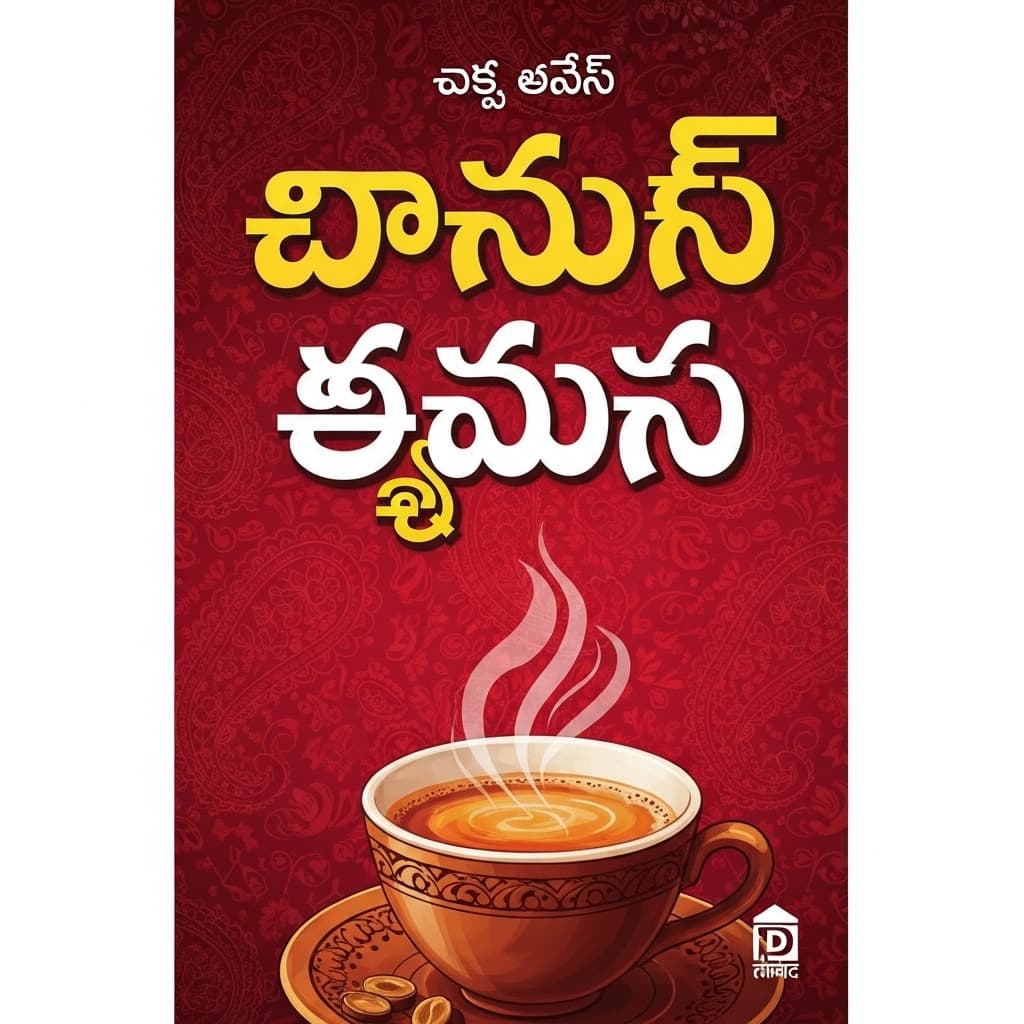 AI generated: A vibrant book cover with bold Telugu script and a steaming cup of chai in the foreground.
