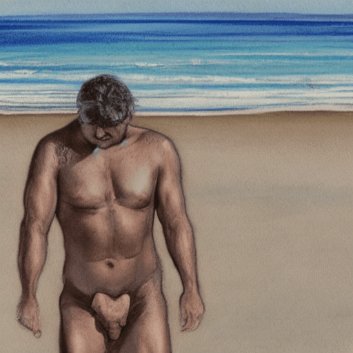 AI generated: "A man", his muscular body glistening under the scorching sun, half-naked. Surrounding him is the en...