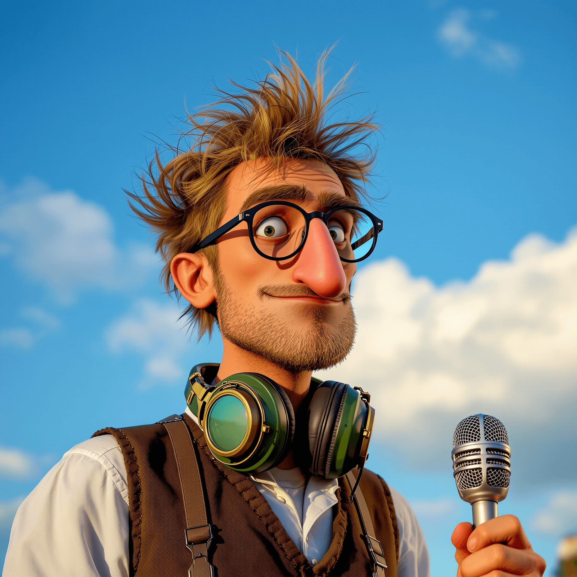AI generated: a photography of A tall, slender male photographer in his 30s with a long, distinctive nose and expr...