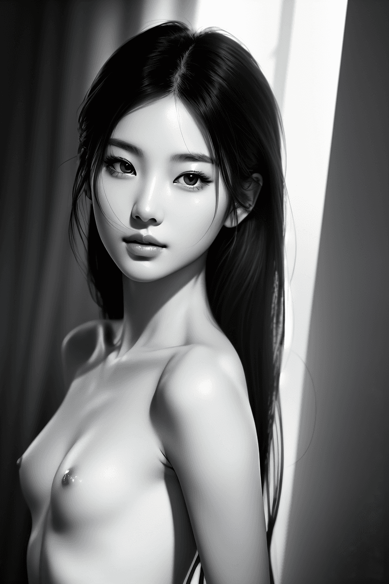 AI generated: ((Nude)) sketch of a beautiful Korean woman, sexy pose, lineart, line art, concept art, character co...