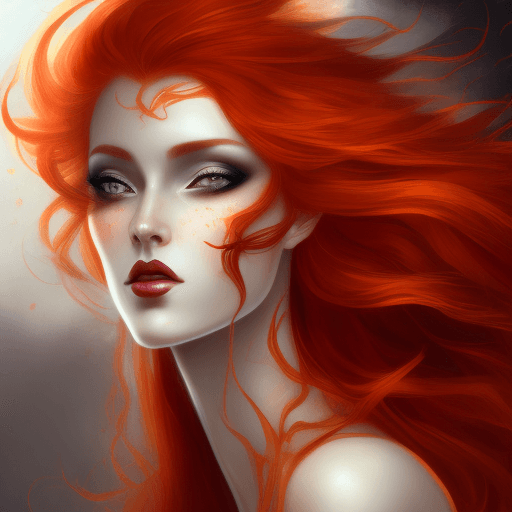 AI generated: an art piece of a fantasy woman with red hair, in the style of realistic, fawncore, black and amber,...