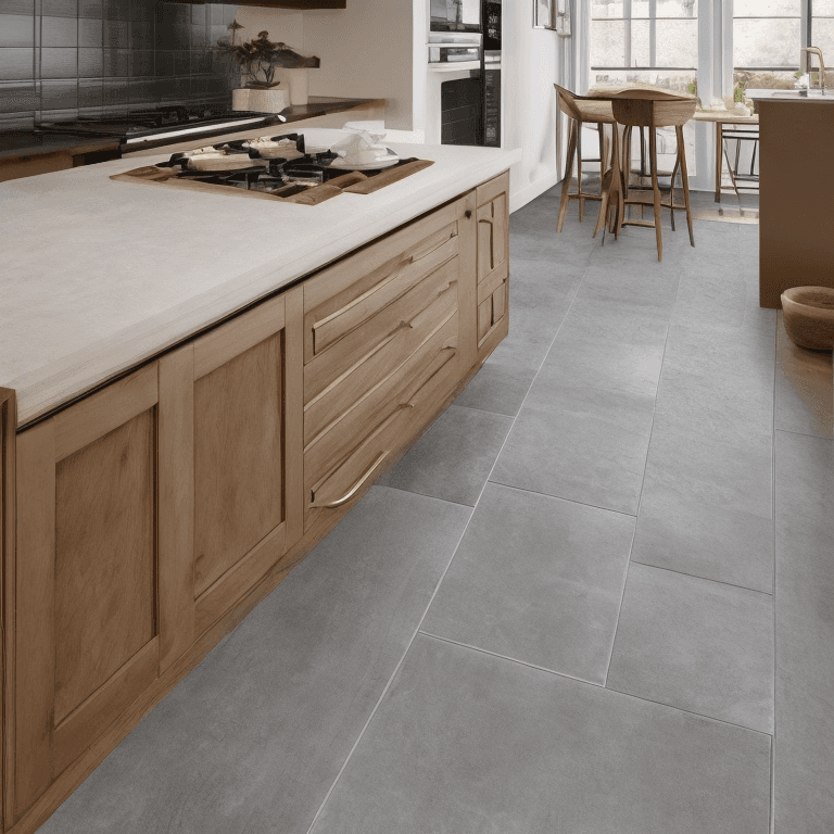 AI generated: a Nordic-inspired kitchen floor tile design, a warm color palette and natural materials to capture a...