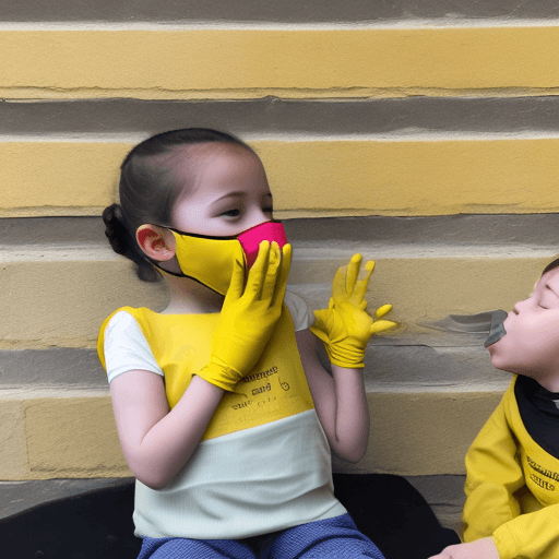 AI generated: Photo of a woman in yellow rubber gloves covering a child's mouth with her gloved hand over the chil...