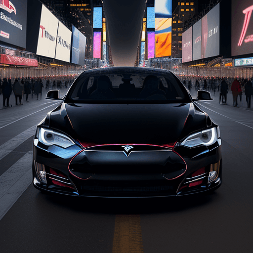 AI generated: bad ass Tesla model s plaid wide body in time square at night with city lights