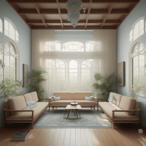 AI generated: High resolution photography interior design, dreamy sunken living room conversation pit, wooden floo...