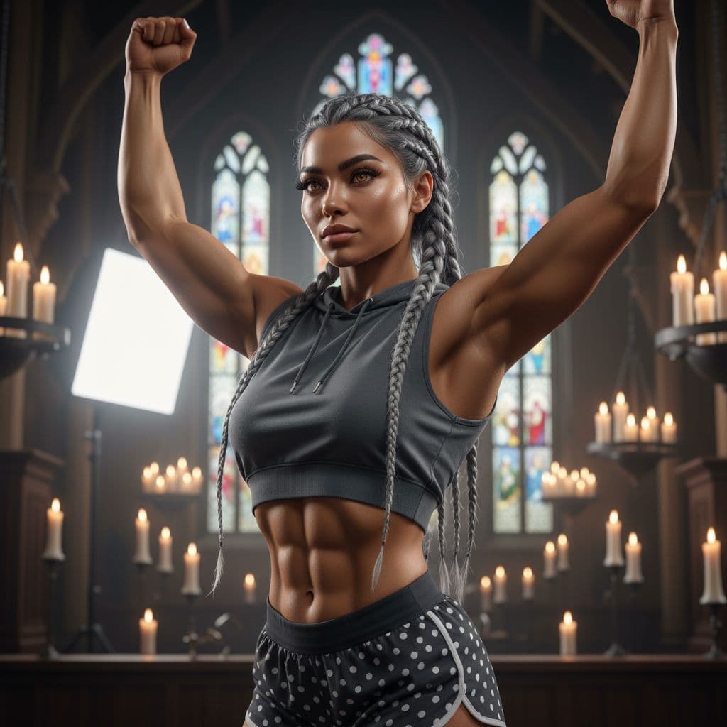 AI generated: landscape photography, Fitness Bodybuilder Fashion close up on face photo of a 24 year old Kazakh-Hu...