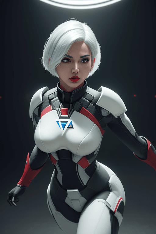 AI generated: (1girl, full body), action scene, dynamic pose, Beautiful latin woman, kpop idol, wearing Mass Effec...