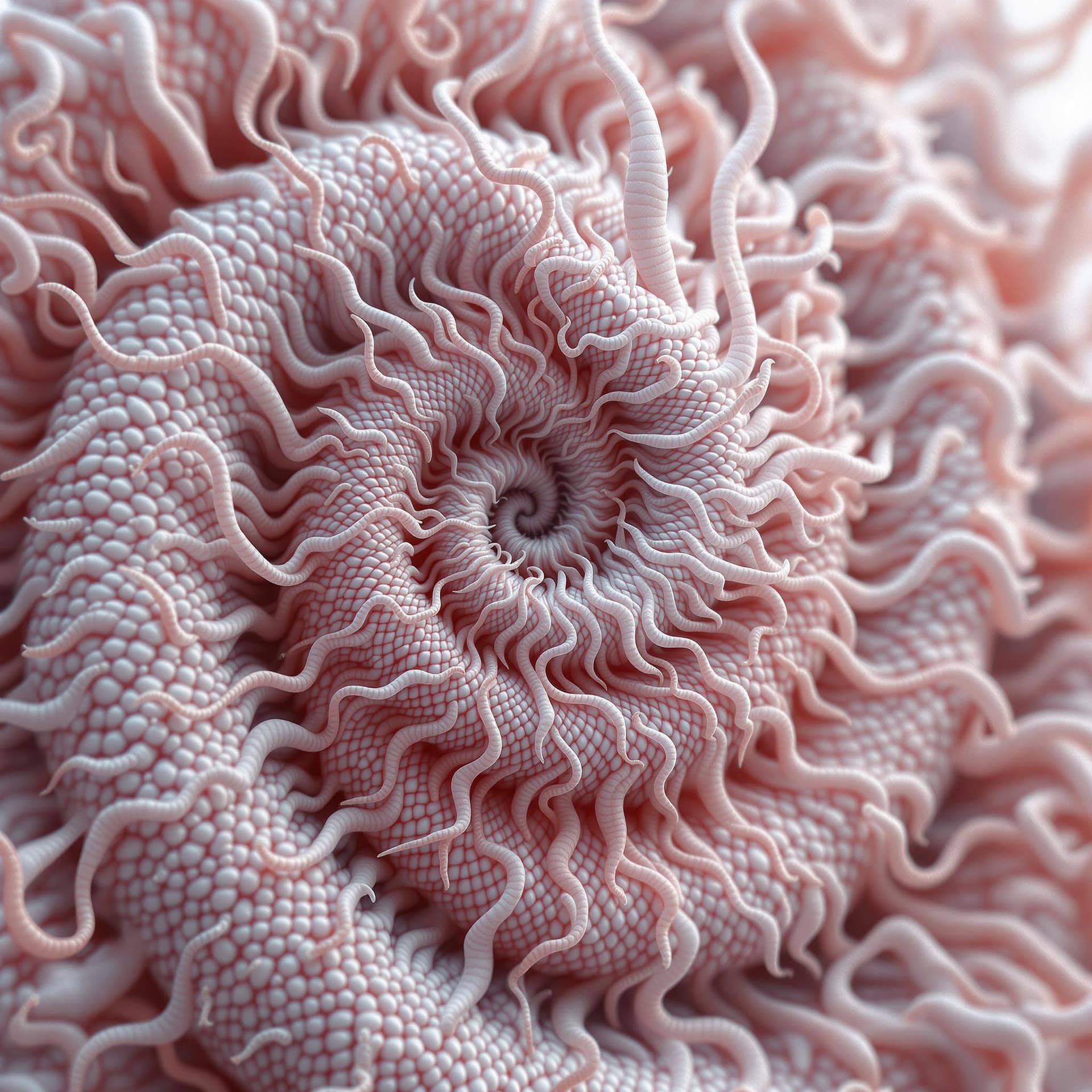 AI generated: close up dof render of a mythical creature made of detailed spiraling fractals and tendrils, detaile...