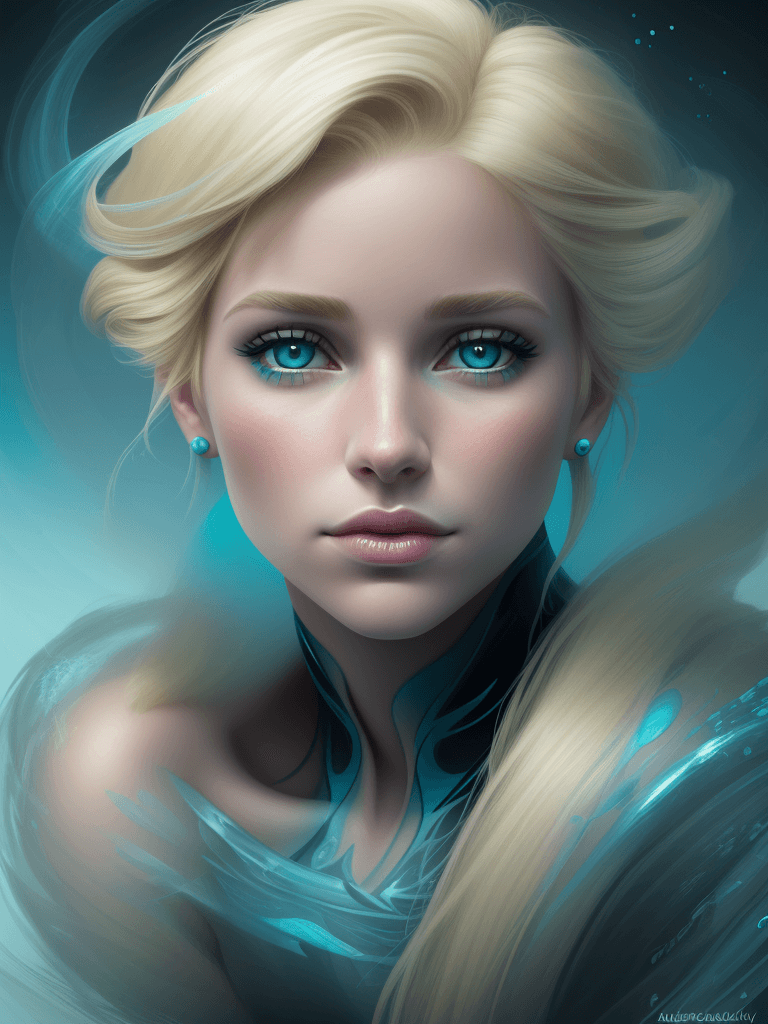 AI generated: close up of a girl with blonde hair, sitting in a bright light , in the style of digital painting, m...