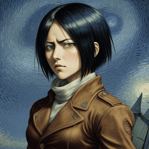 AI generated: Mikasa Ackerman in the style of Vincent Van Gogh, extreme detail

