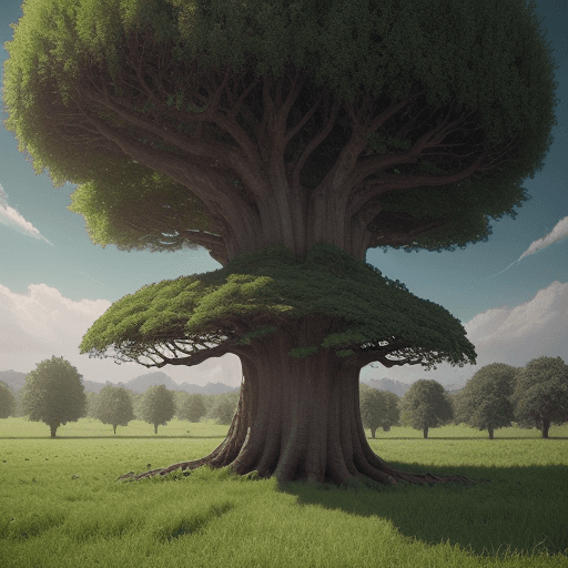 AI generated: a large tree with a very large trunk in the middle of a field, a detailed matte painting by Filip Ho...