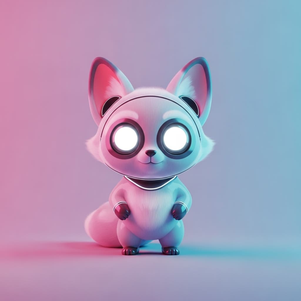 AI generated: "A single ultra-cute, futuristic AI animal standing in the center — designed in soft pastel colors, ...