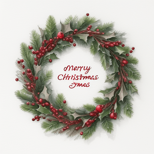 AI generated: Watercolor Elegant Berries and Greenery Wreath Christmas Holiday Card such as  ‘Merry Christmas to y...