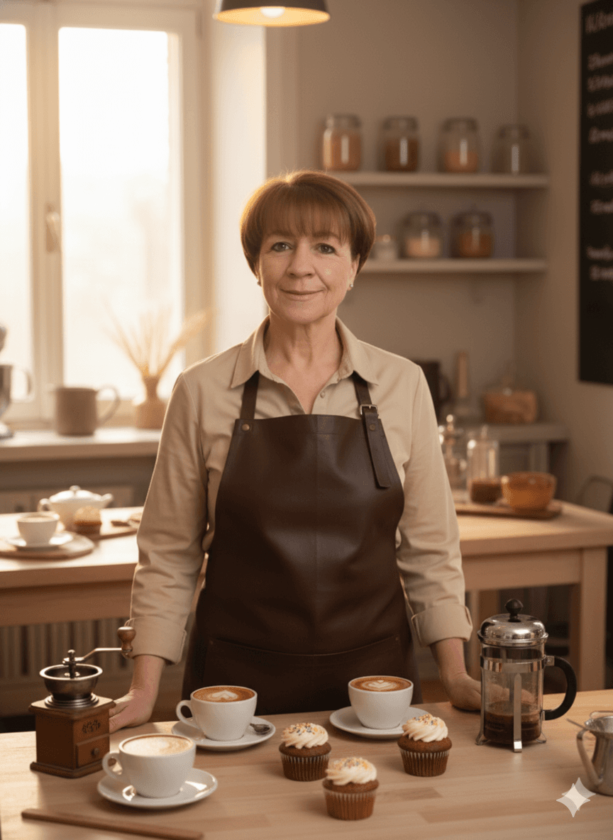AI generated: {
  "prompt": "Fotografía fotorrealista de la repostera de la IMAGEN_1 en estilo cafetería artesana...