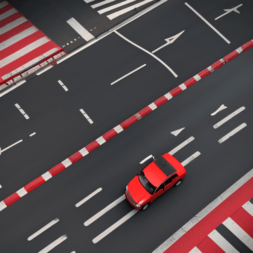 AI generated: imagine an aerial shot of a red japanese taxi driving over a zebra crossing in tokyo on an empty str...
