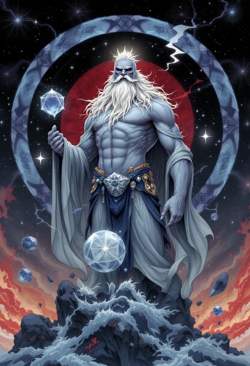 AI generated: Dip Ot Jin the God of Gravity and Pressure  
(Humanoid Grey Whale)(Snowflake Obsidian)