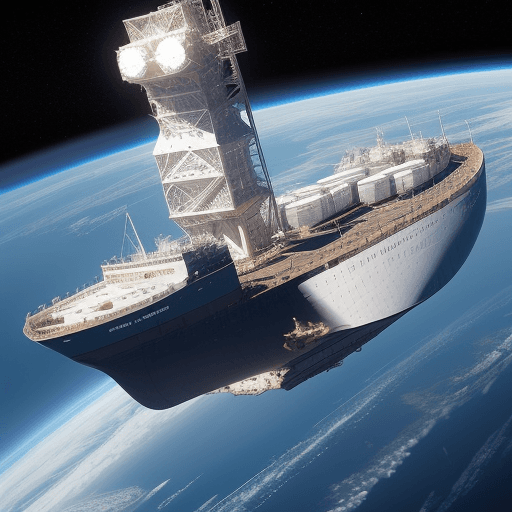 AI generated: A very big ship in space with beautiful girls