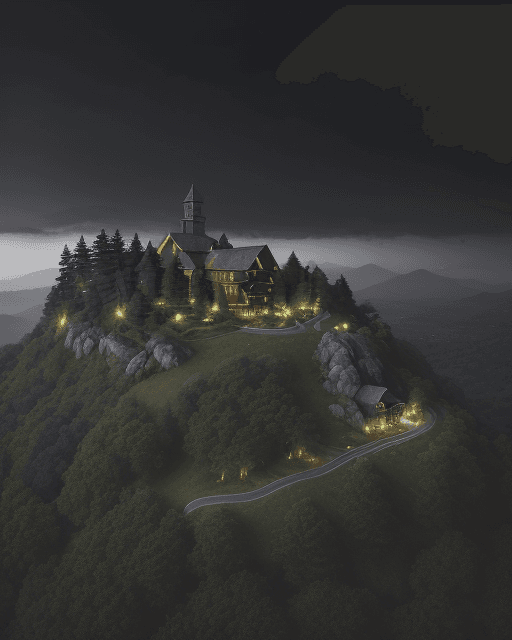 AI generated: (A beautiful rocky hill with green trees ((an imposing wooden cross on the top of the hill)) mini-ci...
