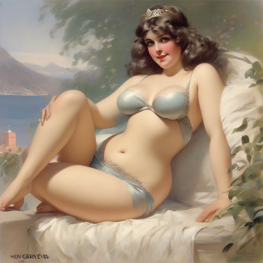 AI generated: A charming and alluring girl, amorous, coquettish, glamorous body, bikini model, beautiful face, sto...