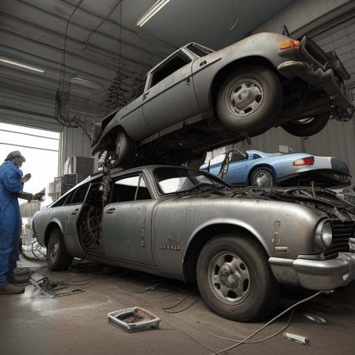 AI generated: Realistic image of a car engine being repaired by auto mechanics. The car is standing with the hood ...