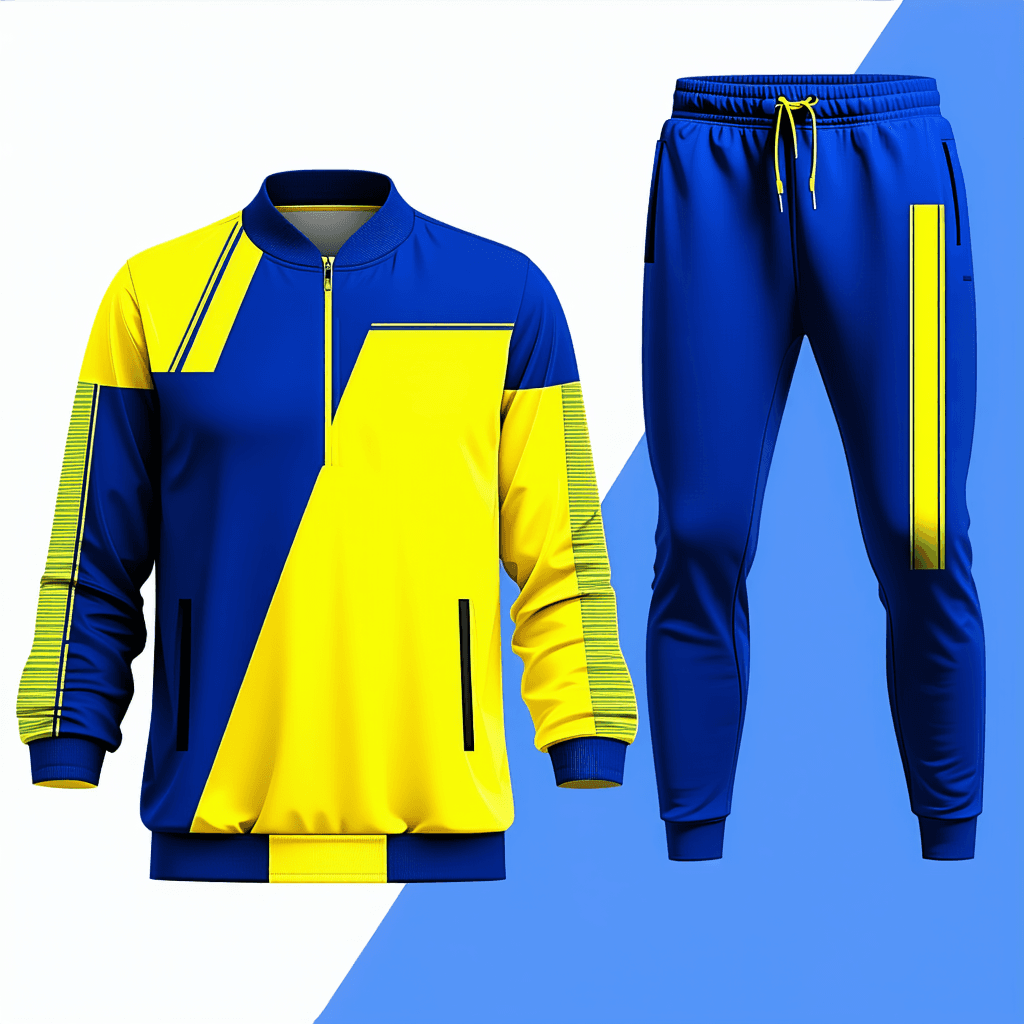 AI generated: Tracksuit design in 2 colors, strips in Blue and yellow, 