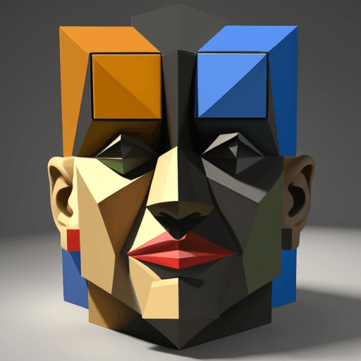 AI generated: Cubist Oil Painting, 3d shape, an old man's face made of cubes and colorful  triangles, by Pablo Pic...