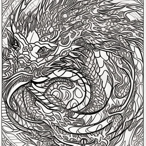 AI generated: coloring book, cartoon style, black and white, dragon, simple shapes, childish