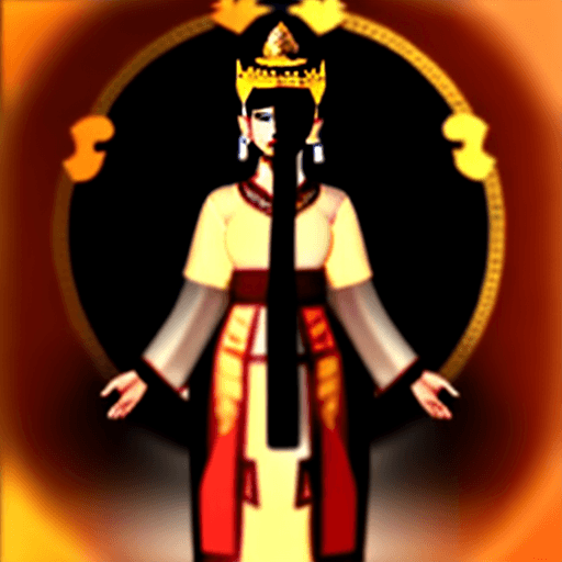 AI generated: The image shows a woman wearing a traditional Thai costume, adorned with ornaments and a crown on he...
