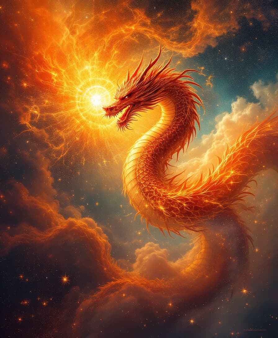 AI generated: Motionсapture red orange yellow spacemassivescaledragonAureSol uDragonderdeepspacestarlight magicins...