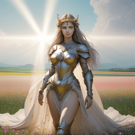 AI generated: hyperrealistic portrait of gorgeous goddess | standing in field full of flowers | detailed gorgeous ...