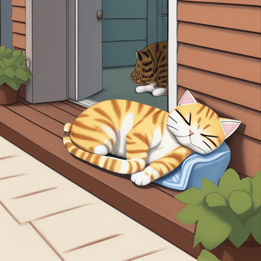 AI generated: cartoon of a fat domestic cat sleeping on the back porch