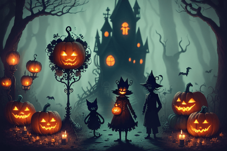 AI generated: Weird, horror,Pumpkin man, jack-o-lantern, night scene, mysterious, psychedelic, candle, sacrifice, ...