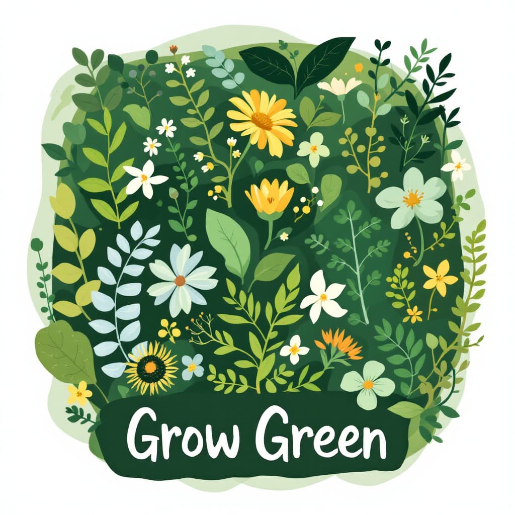 AI generated: "A stylized illustration of various botanical elements, including leaves, flowers, and branches, in ...