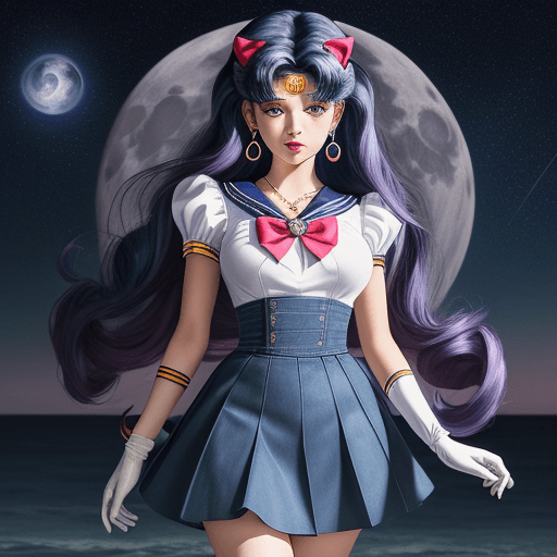 AI generated: Masterpiece, best quality, (1 girl), super sailor moon, denim shot, night sky, moonlight, evening, w...