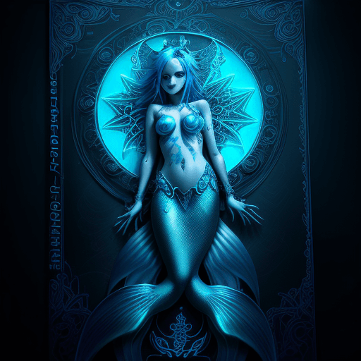 AI generated: moonlight mermaid neon punk in blue holding on her hands Mermaid's Grimoire Ultra-detailed neon ligh...