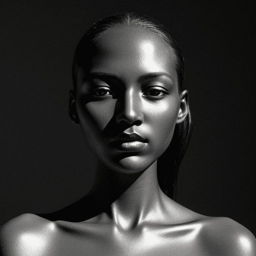 AI generated: 
a black and white photo of a woman with shadow. , in the style of minimalist beauty, light bronze a...