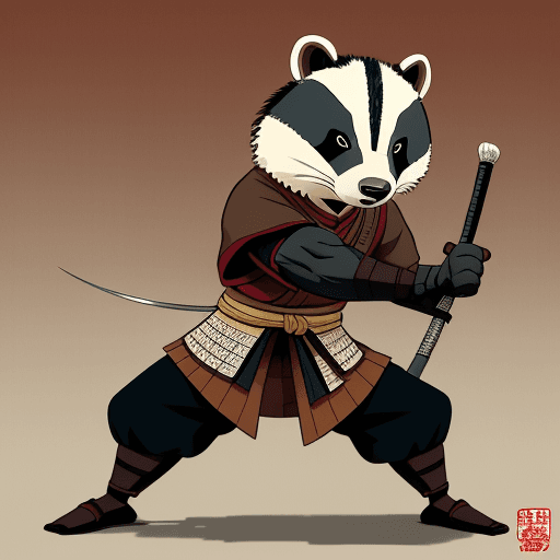 AI generated: anthropomorphic badger, samurai, art by Stan Sakai, anime