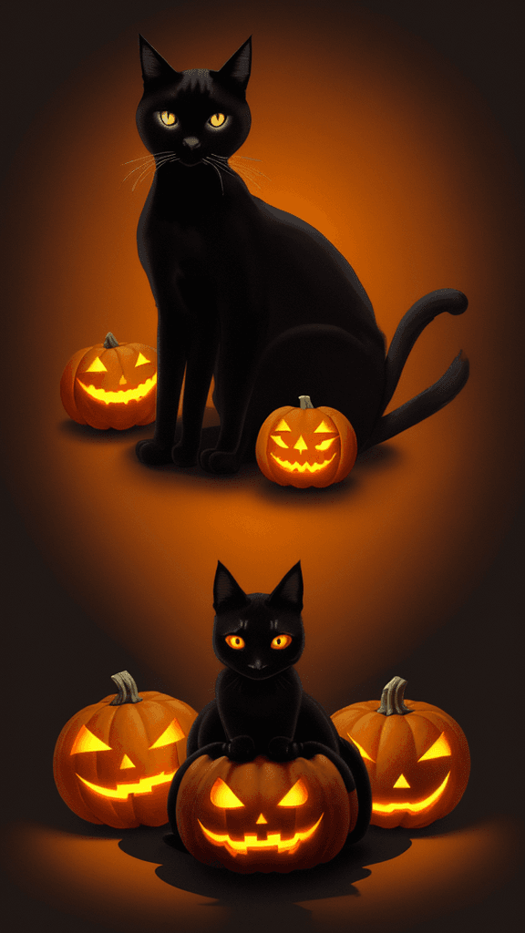 AI generated: An animated image of a black cat with orange eyes and black wings. The cat is sitting on the ground ...