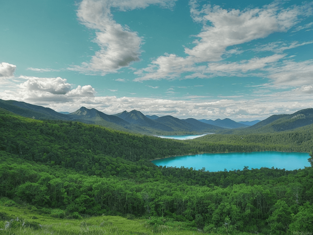 AI generated: The background of the image is a breathtaking sight, with a majestic lake that reflects the vibrant ...
