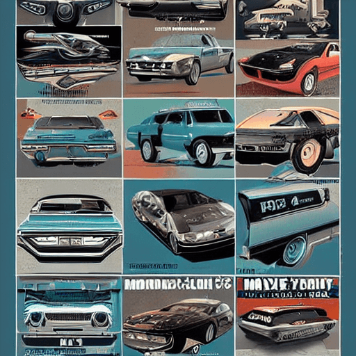 AI generated: mdjrny-v4 style highly detailed infographic of  retrofuturism cars found in popular mechanics magazi...