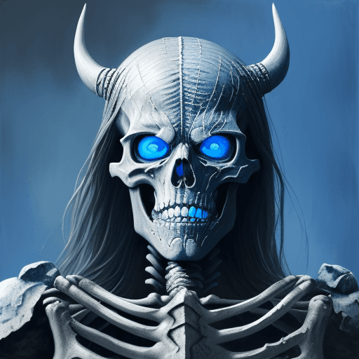 AI generated: a skeletal norse draugr with blue eyes, impasto technique, oil painting, contemporary era, primarily...