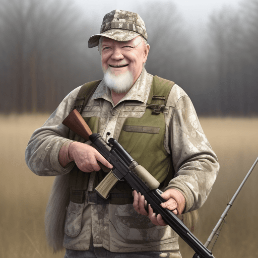 AI generated: Really hunters with rifle in the hand, aiming the rifle, old man with white barb, seeing very uggly,...