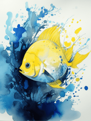 AI generated: Watercolor, outline blue and yellow, nature scene, Monochromatic White background, sketchbook page, ...