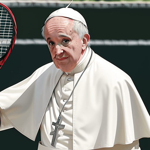 AI generated: Pope Francis playing Tennis