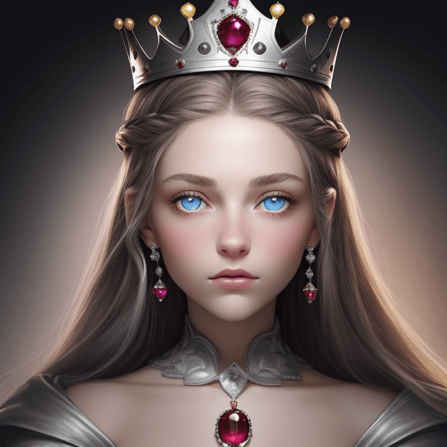 AI generated: the background is dark, the crown is silver with rubies, which should be above the head in space and...