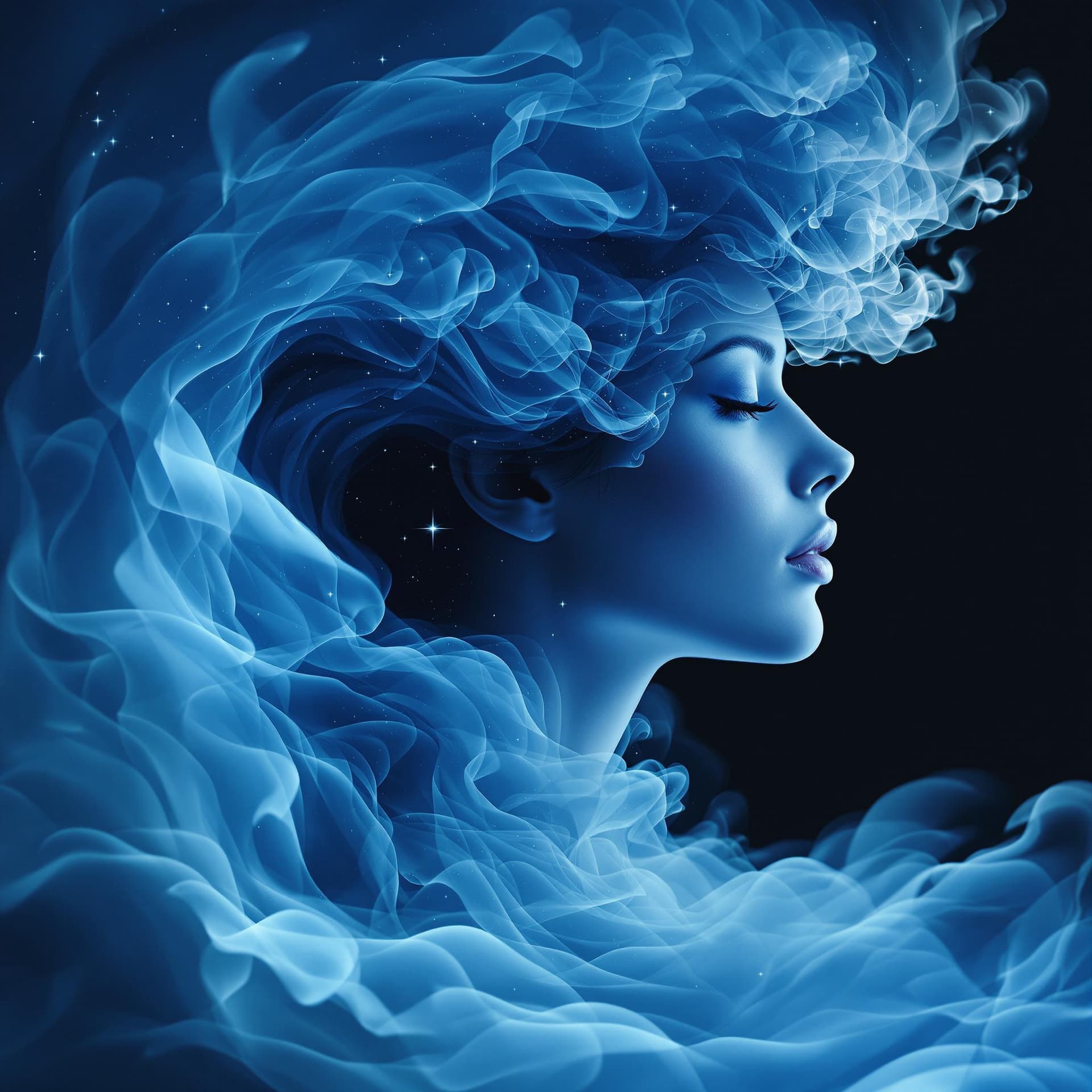 AI generated: surreal semi realistic landscape photograph, cool blue light to dark gradients, muted soft tones, da...