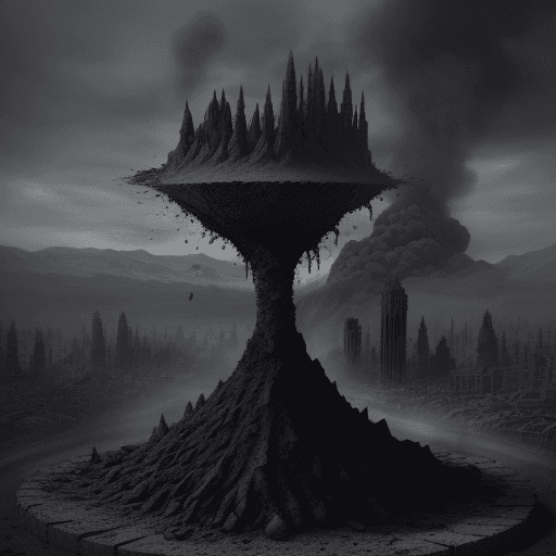 AI generated: a distopic and terrorific land made of  ashes, ashes, aches and more ashes.